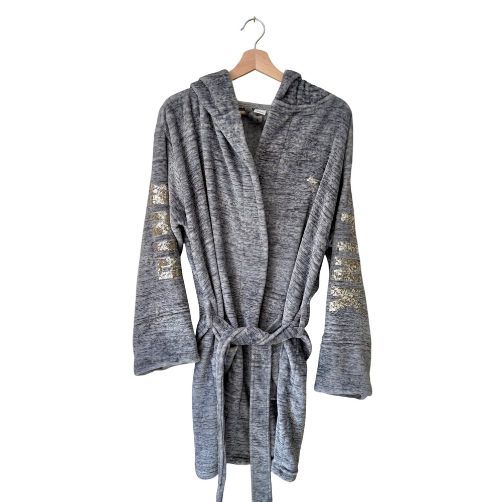 Victoria's Secret PINK Hooded Plush Robe‎ Grey XS/S